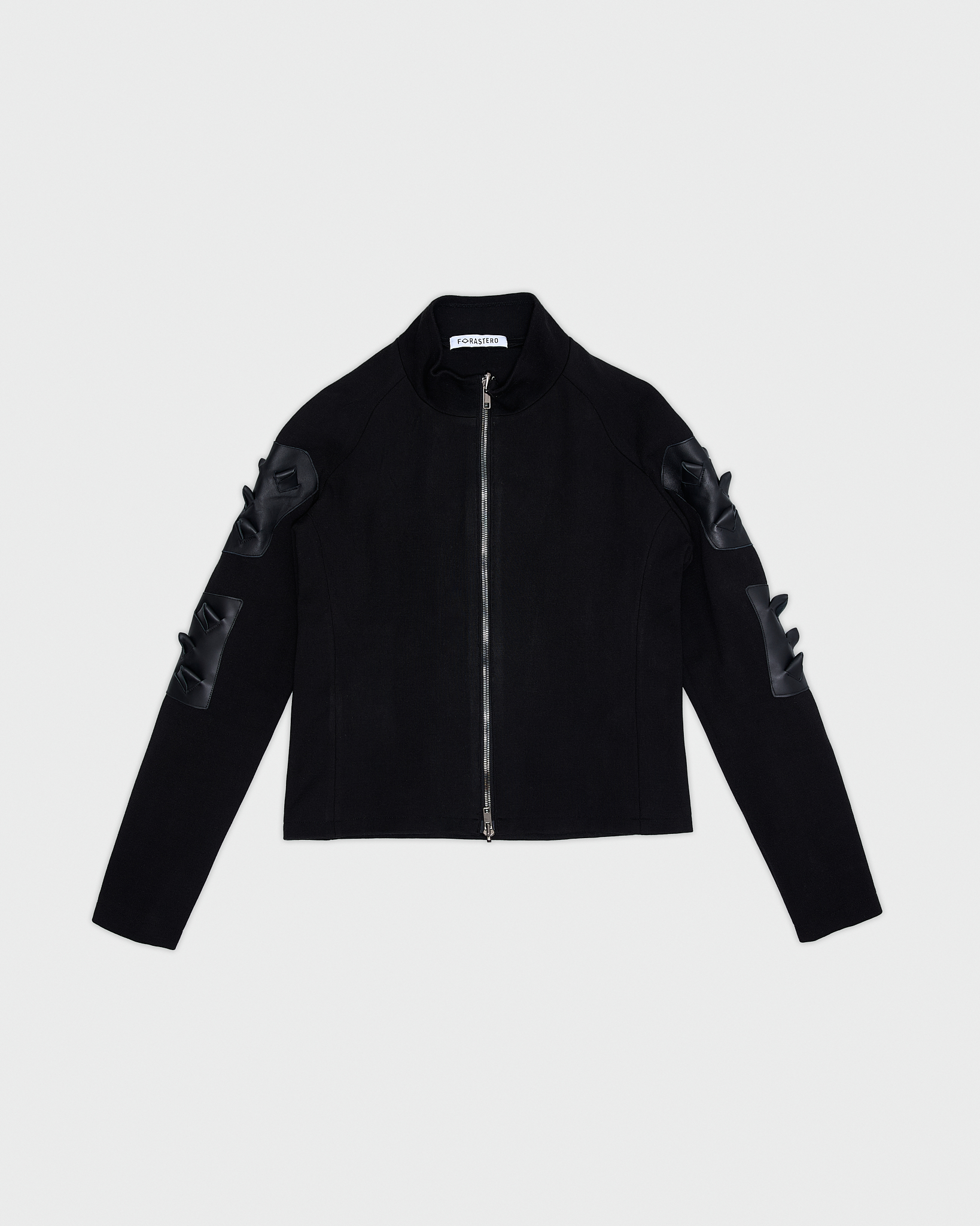 - Full zip pull over <br />- Slim fit<br />- Croco 3-D leather patches